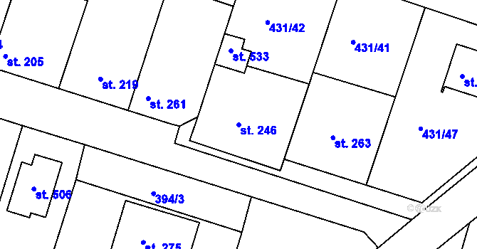Parcela st. 246 v KÚ Přílepy u Holešova, Katastrální mapa