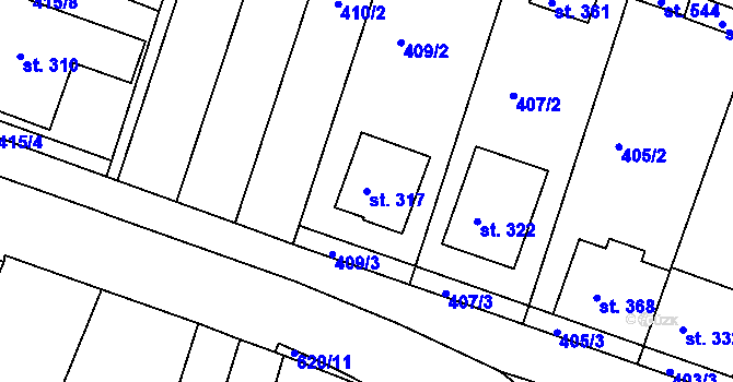 Parcela st. 317 v KÚ Přílepy u Holešova, Katastrální mapa