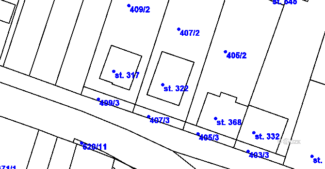 Parcela st. 322 v KÚ Přílepy u Holešova, Katastrální mapa