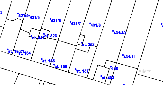 Parcela st. 362 v KÚ Přílepy u Holešova, Katastrální mapa