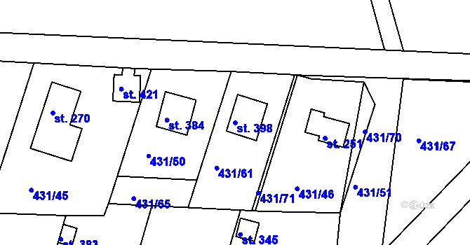 Parcela st. 398 v KÚ Přílepy u Holešova, Katastrální mapa