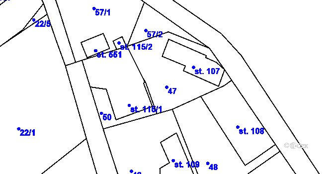 Parcela st. 47 v KÚ Přílepy u Holešova, Katastrální mapa