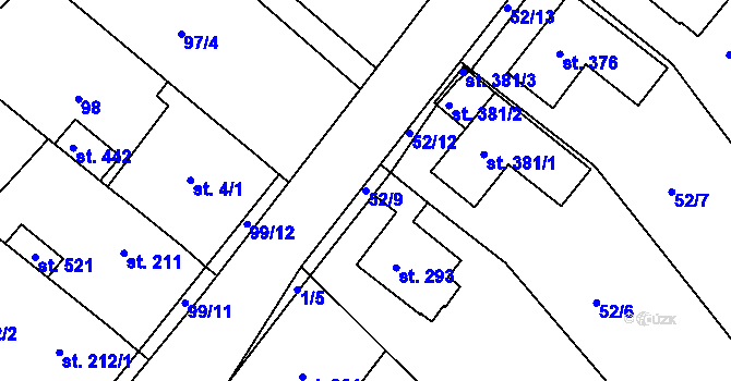 Parcela st. 52/9 v KÚ Přílepy u Holešova, Katastrální mapa