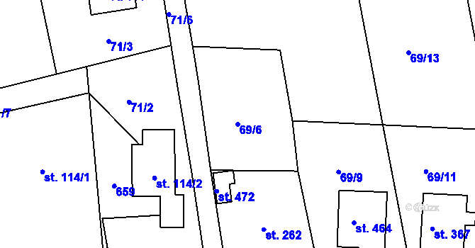 Parcela st. 69/6 v KÚ Přílepy u Holešova, Katastrální mapa
