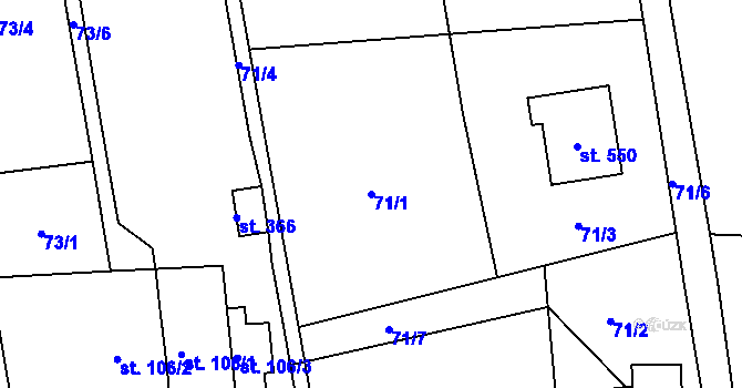 Parcela st. 71/1 v KÚ Přílepy u Holešova, Katastrální mapa