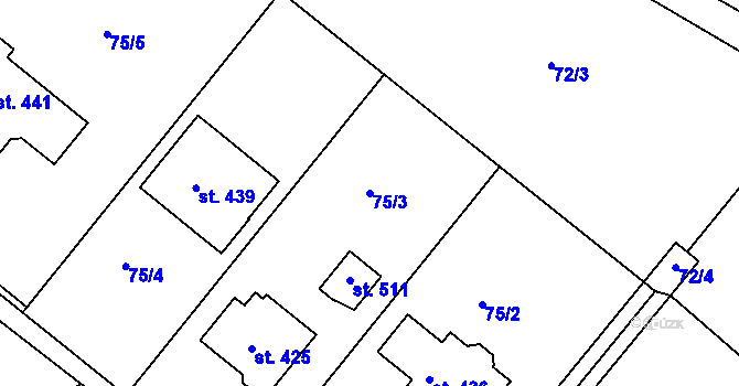 Parcela st. 75/3 v KÚ Přílepy u Holešova, Katastrální mapa