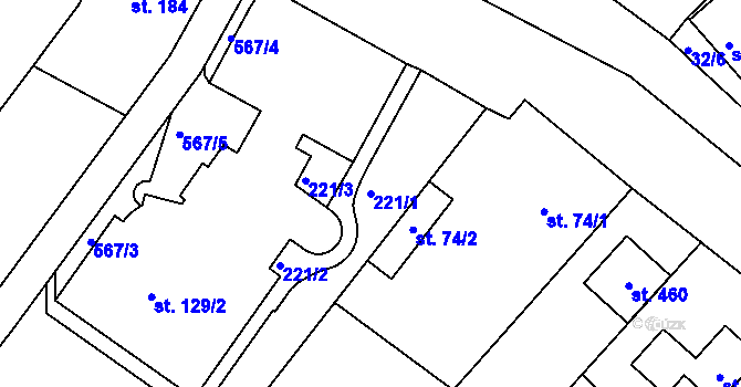 Parcela st. 221/1 v KÚ Přílepy u Holešova, Katastrální mapa