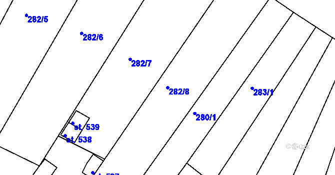 Parcela st. 282/8 v KÚ Přílepy u Holešova, Katastrální mapa