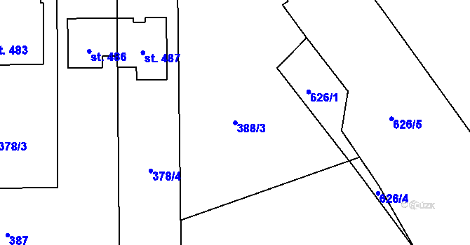 Parcela st. 388/3 v KÚ Přílepy u Holešova, Katastrální mapa