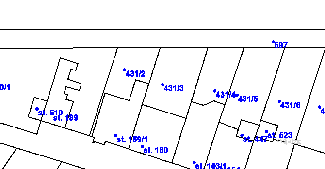 Parcela st. 431/3 v KÚ Přílepy u Holešova, Katastrální mapa