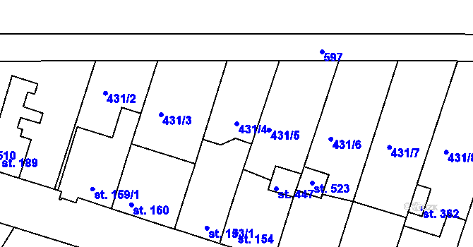 Parcela st. 431/4 v KÚ Přílepy u Holešova, Katastrální mapa