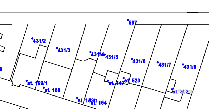 Parcela st. 431/5 v KÚ Přílepy u Holešova, Katastrální mapa