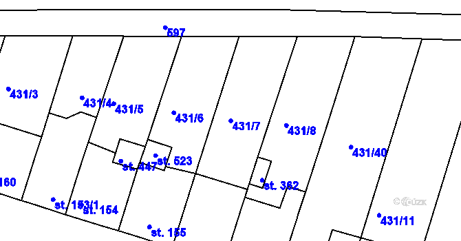 Parcela st. 431/7 v KÚ Přílepy u Holešova, Katastrální mapa