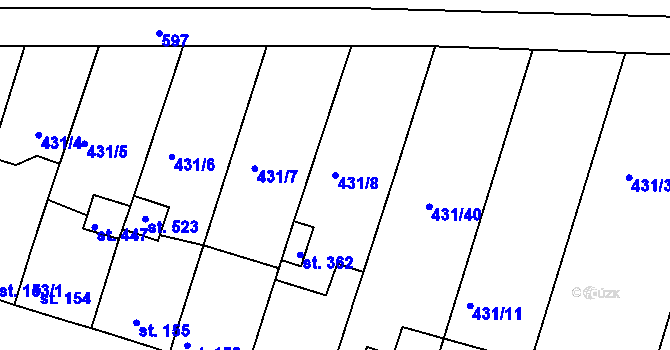 Parcela st. 431/8 v KÚ Přílepy u Holešova, Katastrální mapa