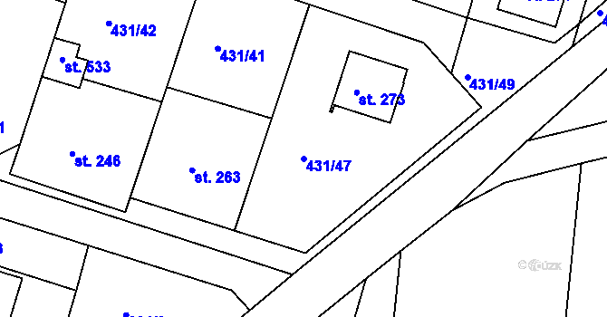 Parcela st. 431/47 v KÚ Přílepy u Holešova, Katastrální mapa