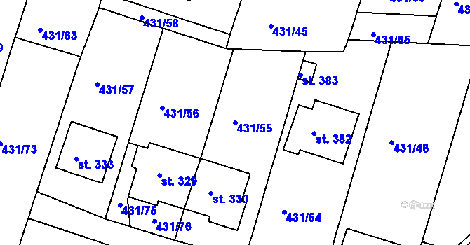 Parcela st. 431/55 v KÚ Přílepy u Holešova, Katastrální mapa