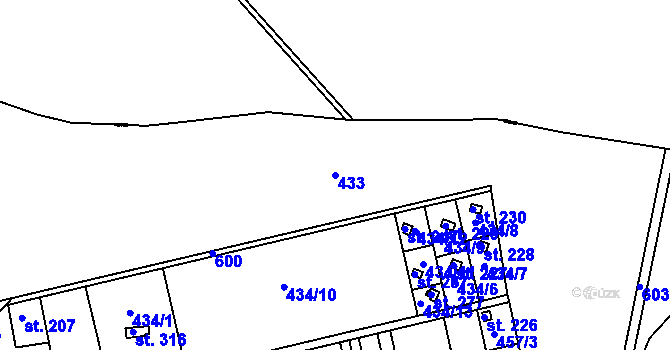 Parcela st. 433 v KÚ Přílepy u Holešova, Katastrální mapa
