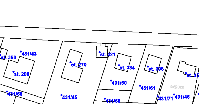 Parcela st. 421 v KÚ Přílepy u Holešova, Katastrální mapa