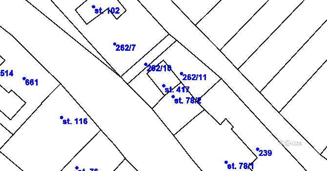 Parcela st. 417 v KÚ Přílepy u Holešova, Katastrální mapa