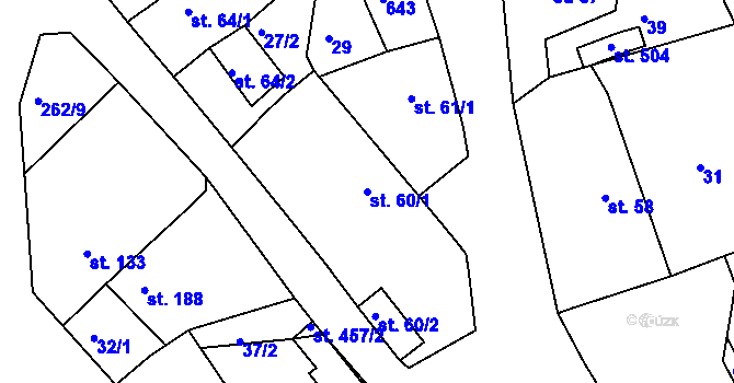 Parcela st. 60/1 v KÚ Přílepy u Holešova, Katastrální mapa