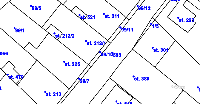 Parcela st. 99/10 v KÚ Přílepy u Holešova, Katastrální mapa