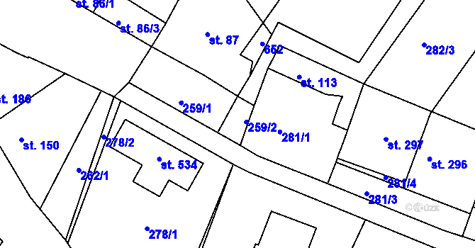 Parcela st. 259/2 v KÚ Přílepy u Holešova, Katastrální mapa