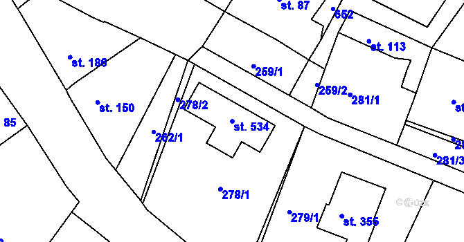 Parcela st. 534 v KÚ Přílepy u Holešova, Katastrální mapa