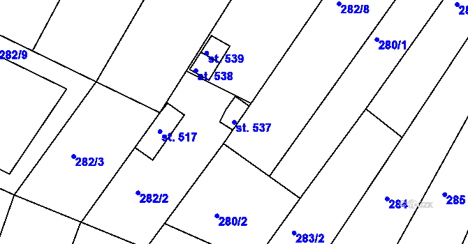 Parcela st. 537 v KÚ Přílepy u Holešova, Katastrální mapa