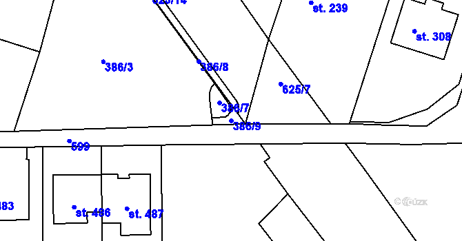 Parcela st. 386/9 v KÚ Přílepy u Holešova, Katastrální mapa