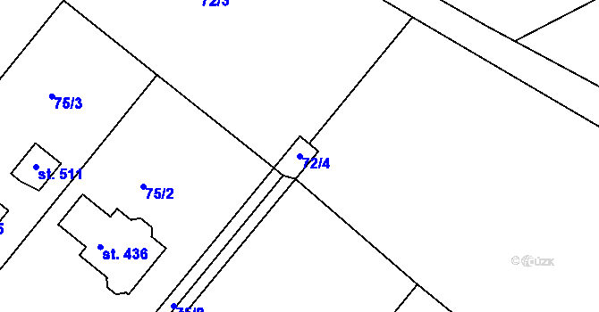 Parcela st. 72/4 v KÚ Přílepy u Holešova, Katastrální mapa