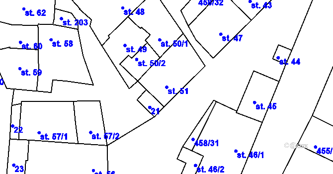Parcela st. 51 v KÚ Příložany, Katastrální mapa