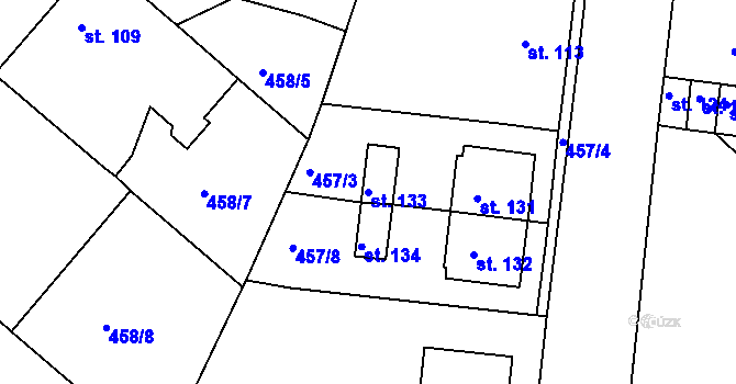 Parcela st. 133 v KÚ Příložany, Katastrální mapa