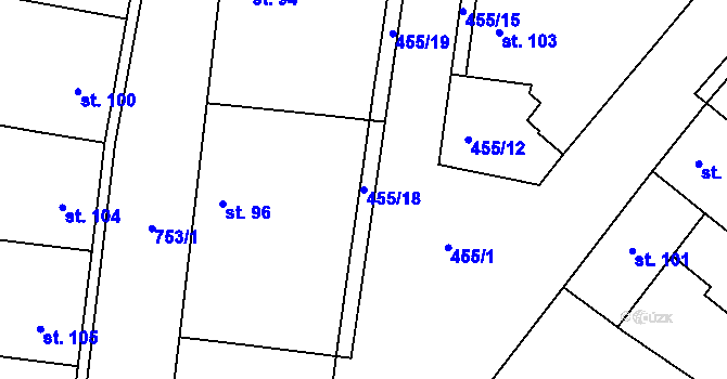Parcela st. 455/18 v KÚ Příložany, Katastrální mapa