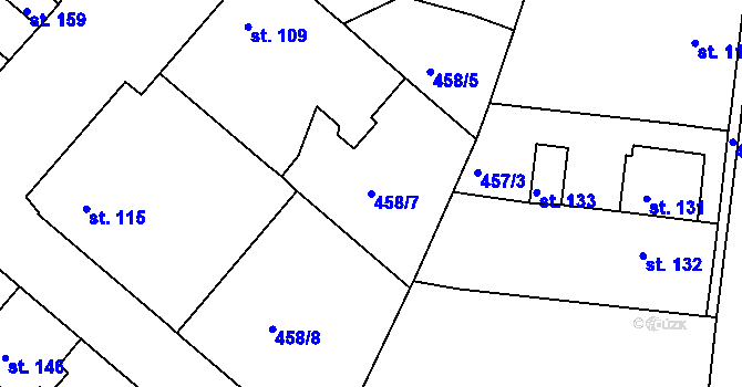 Parcela st. 458/7 v KÚ Příložany, Katastrální mapa
