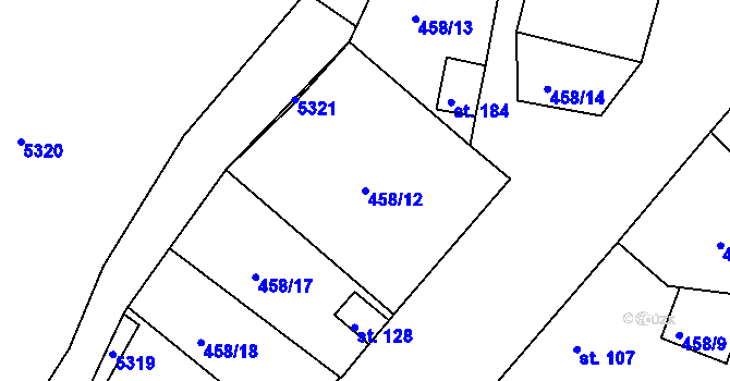 Parcela st. 458/12 v KÚ Příložany, Katastrální mapa