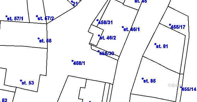 Parcela st. 458/30 v KÚ Příložany, Katastrální mapa