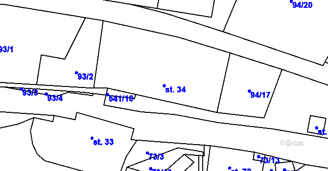 Parcela st. 34 v KÚ Příluka, Katastrální mapa