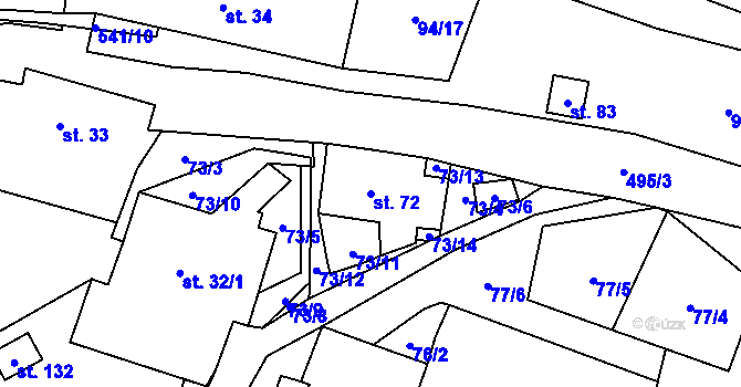 Parcela st. 72 v KÚ Příluka, Katastrální mapa