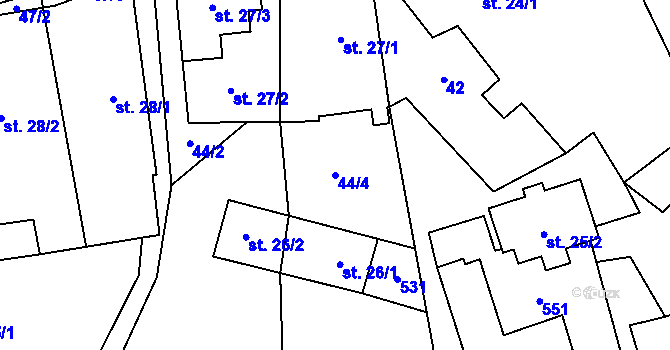 Parcela st. 44/4 v KÚ Příluka, Katastrální mapa