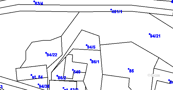 Parcela st. 94/5 v KÚ Příluka, Katastrální mapa
