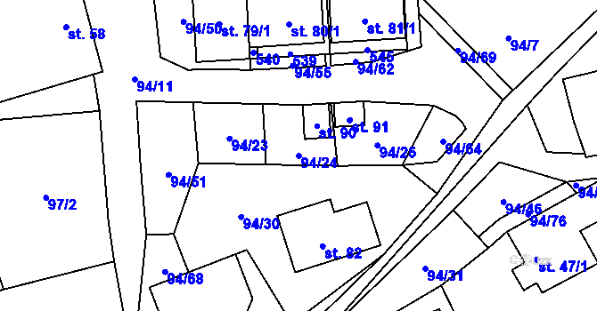 Parcela st. 94/24 v KÚ Příluka, Katastrální mapa