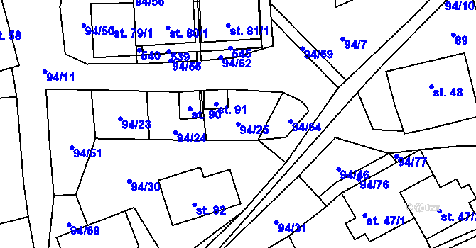 Parcela st. 94/25 v KÚ Příluka, Katastrální mapa
