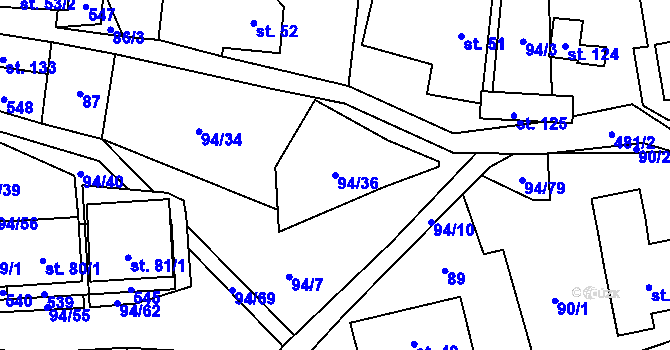 Parcela st. 94/36 v KÚ Příluka, Katastrální mapa