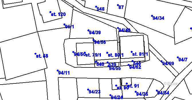 Parcela st. 79/2 v KÚ Příluka, Katastrální mapa