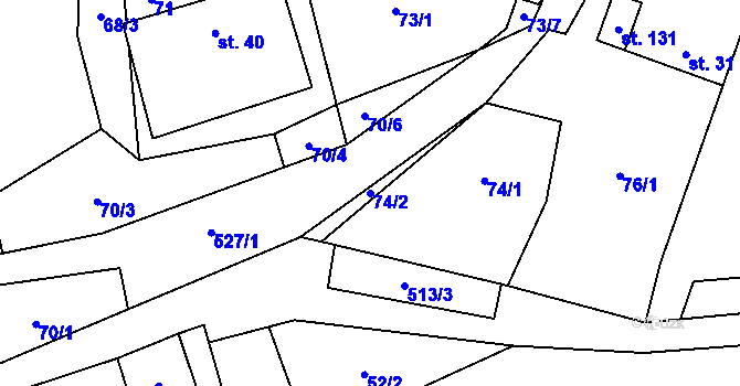 Parcela st. 74/2 v KÚ Příluka, Katastrální mapa