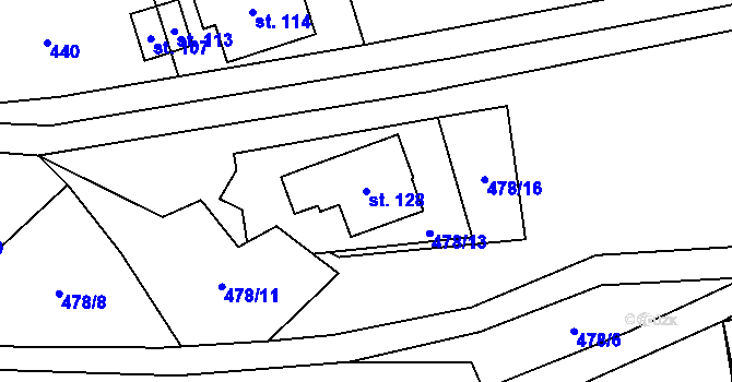Parcela st. 128 v KÚ Příluka, Katastrální mapa