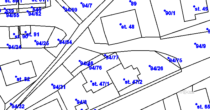 Parcela st. 94/77 v KÚ Příluka, Katastrální mapa