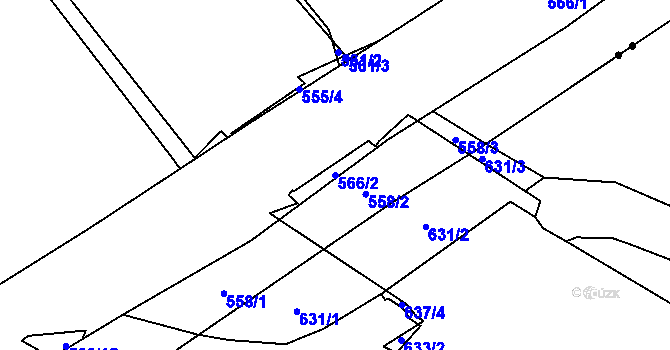 Parcela st. 566/2 v KÚ Příluky, Katastrální mapa
