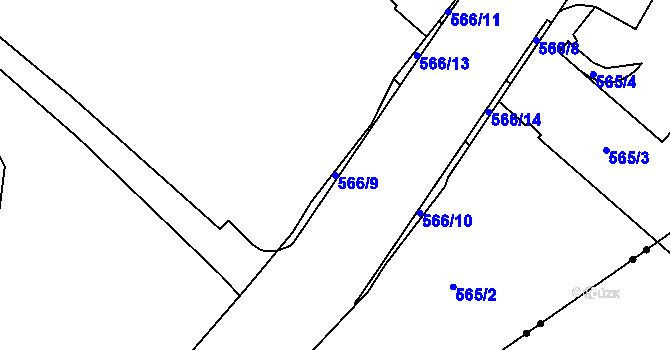 Parcela st. 566/9 v KÚ Příluky, Katastrální mapa