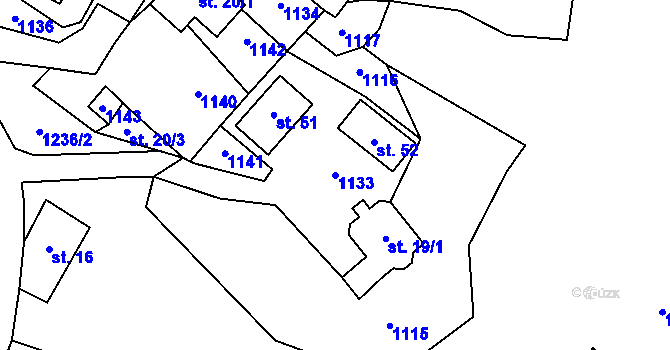 Parcela st. 1133 v KÚ Málkov u Přimdy, Katastrální mapa